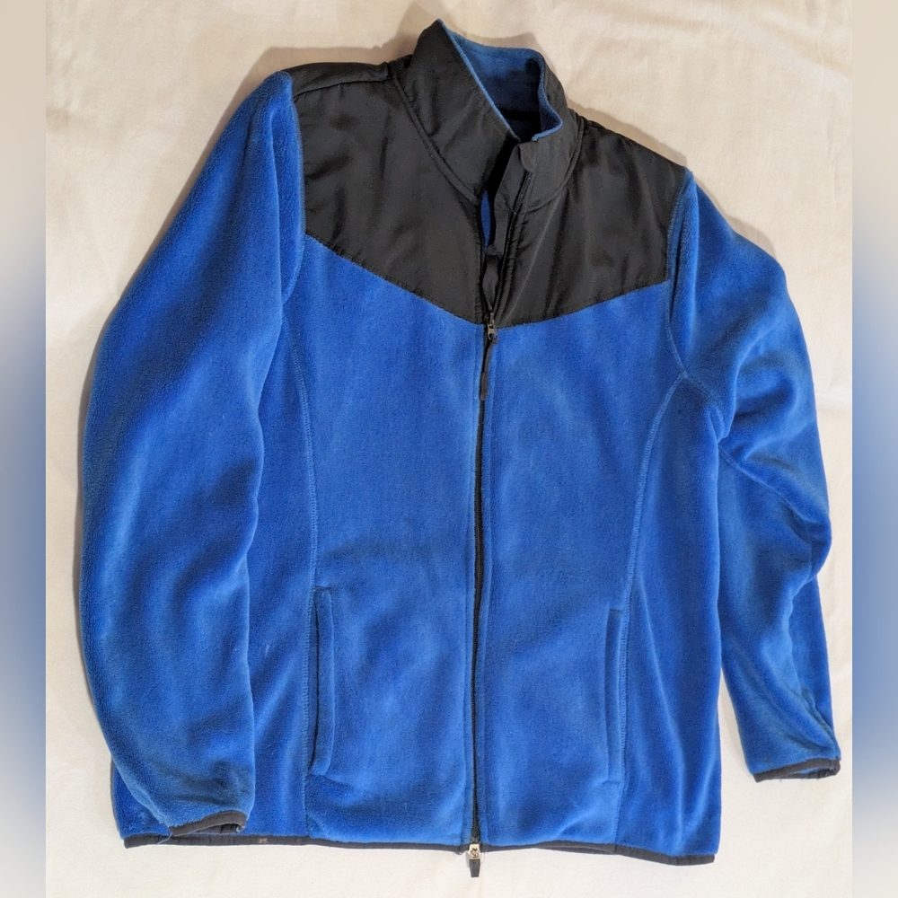 Danskin Now Fleece Jacket Size XL Cobalt Splash Full Zip Pockets Soft Cozy 90s
